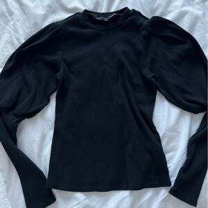 Elegant Black Puff Sleeve cotton long sleeve.
